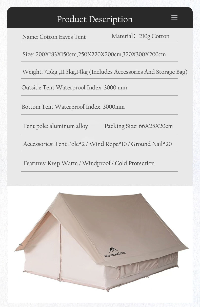 Cheap Goat Tents Mountainhiker 5 8Person Outdoor Camping Cotton Eaves Tent Luxury Ultralight Large Family Waterproof Thickened Hiking Picnic Tent   